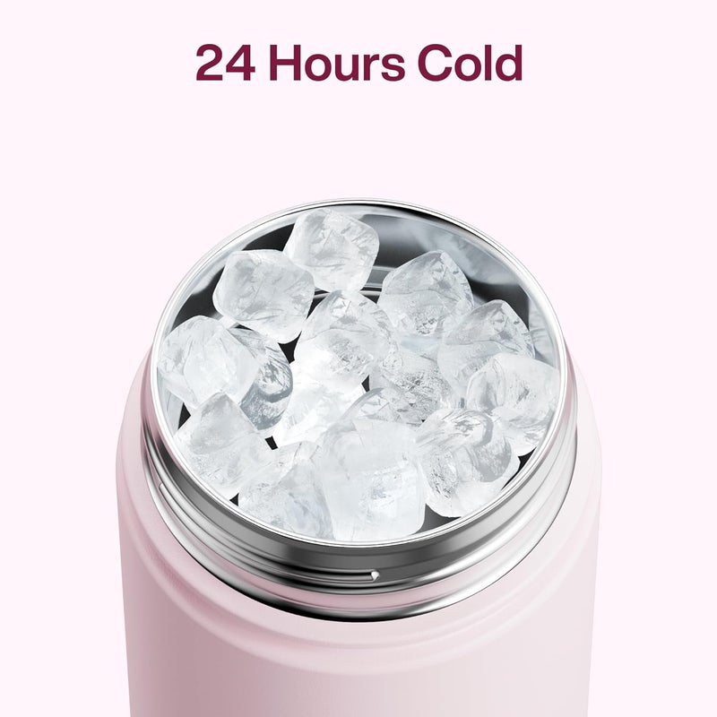 ENCOOL زجاجة ماء معزولة مع قشة زجاجة ماء من الفولاذ المقاوم للصدأ، مانعة للتسرب، خالية من BPA، جدار مزدوج فراغ يحافظ على البرودة لمدة 24 ساعة للرياضة، السفر، المدرسة (26 أونصة، حلوى قطنية) - Image 2